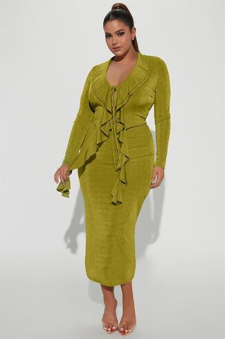 مجموعة تنورة نسائية مثيرة مكونة من قطعتين من CALEBGAR وربطة عنق مكشكشة وفتحة أمامية وأكمام طويلة أطقم تنورة ميدي ضيقة ملابس النادي والحفلات in Kuwait