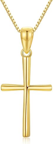 SISGEM 14k Gold Cross Pendant and Box Chain Necklace for Women, Baptism Jewelry Confirmation Gifts for Her, 18 inch in Saudi Arabia