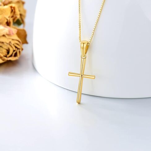 SISGEM 14k Gold Cross Pendant and Box Chain Necklace for Women, Baptism Jewelry Confirmation Gifts for Her, 18 inch in Saudi Arabia