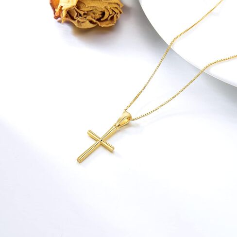 SISGEM 14k Gold Cross Pendant and Box Chain Necklace for Women, Baptism Jewelry Confirmation Gifts for Her, 18 inch in Saudi Arabia