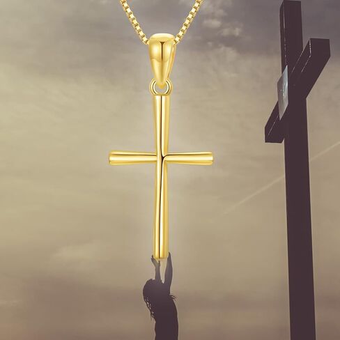 SISGEM 14k Gold Cross Pendant and Box Chain Necklace for Women, Baptism Jewelry Confirmation Gifts for Her, 18 inch in Saudi Arabia