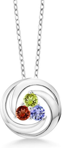 Gem Stone King 925 Sterling Silver Customized and Personalized Round Gemstone Birthstone 3 Stone Circle Pendant Necklace For Women With 18 Inch Silver Chain in Saudi Arabia