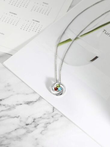 Gem Stone King 925 Sterling Silver Customized and Personalized Round Gemstone Birthstone 3 Stone Circle Pendant Necklace For Women With 18 Inch Silver Chain in Saudi Arabia