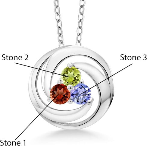 Gem Stone King 925 Sterling Silver Customized and Personalized Round Gemstone Birthstone 3 Stone Circle Pendant Necklace For Women With 18 Inch Silver Chain in Saudi Arabia