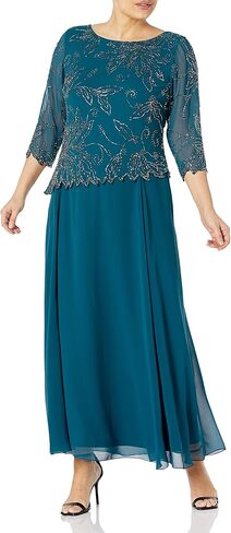 J Kara Women's Plus Size 3/4 Sleeve Long Beaded Floral Design Dress in Saudi Arabia
