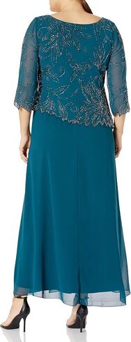 J Kara Women's Plus Size 3/4 Sleeve Long Beaded Floral Design Dress in Saudi Arabia