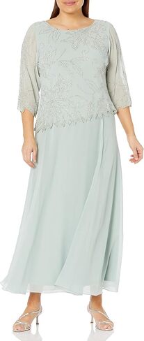 J Kara Women's Plus Size 3/4 Sleeve Long Beaded Floral Design Dress in Saudi Arabia
