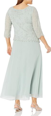 J Kara Women's Plus Size 3/4 Sleeve Long Beaded Floral Design Dress in Saudi Arabia