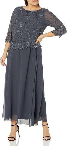 J Kara Women's Plus Size 3/4 Sleeve Long Beaded Floral Design Dress in Saudi Arabia