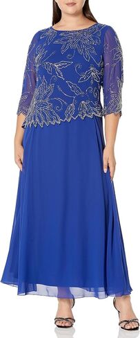 J Kara Women's Plus Size 3/4 Sleeve Long Beaded Floral Design Dress in Saudi Arabia
