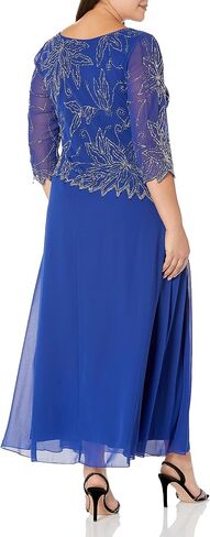 J Kara Women's Plus Size 3/4 Sleeve Long Beaded Floral Design Dress in Saudi Arabia