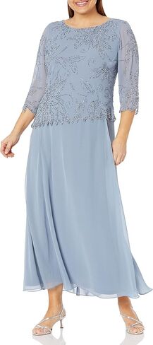 J Kara Women's Plus Size 3/4 Sleeve Long Beaded Floral Design Dress in Saudi Arabia