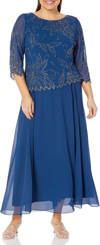 J Kara Women's Plus Size 3/4 Sleeve Long Beaded Floral Design Dress in Saudi Arabia