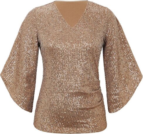 Sequin Tops for Women 3/4 Sleeve Blouse for Women Dressy Sparkly Tops V Neck Outfits for Party Glitter Tops in Saudi Arabia
