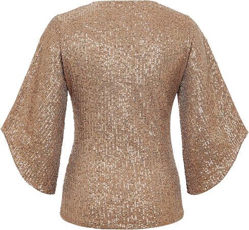 Sequin Tops for Women 3/4 Sleeve Blouse for Women Dressy Sparkly Tops V Neck Outfits for Party Glitter Tops in Saudi Arabia
