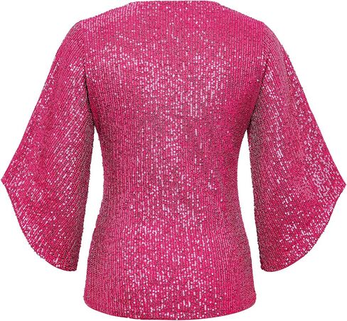Sequin Tops for Women 3/4 Sleeve Blouse for Women Dressy Sparkly Tops V Neck Outfits for Party Glitter Tops in Saudi Arabia