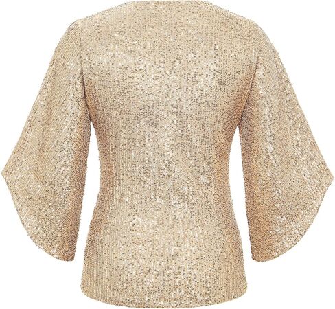 Sequin Tops for Women 3/4 Sleeve Blouse for Women Dressy Sparkly Tops V Neck Outfits for Party Glitter Tops in Saudi Arabia