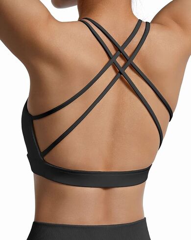 SUUKSESS Women Open Back Strappy Sports Bra Criss Cross Backless Padded Crop Top in Saudi Arabia
