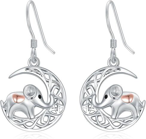YEESIA Celtic Moon Earrings For Women Sterling Silver Elephant Dangle Drop Earring Animal Jewelry Gifts For Teen Girls Wife Mon Daughter Sister Friend, Sterling Silver, Moonstone in Kuwait