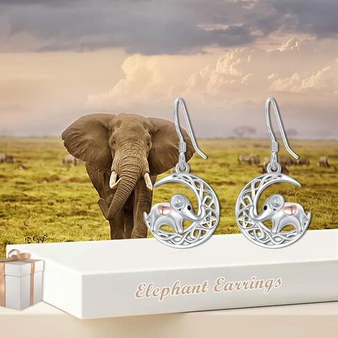 YEESIA Celtic Moon Earrings For Women Sterling Silver Elephant Dangle Drop Earring Animal Jewelry Gifts For Teen Girls Wife Mon Daughter Sister Friend, Sterling Silver, Moonstone in Kuwait