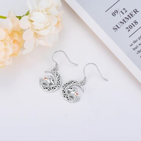 YEESIA Celtic Moon Earrings For Women Sterling Silver Elephant Dangle Drop Earring Animal Jewelry Gifts For Teen Girls Wife Mon Daughter Sister Friend, Sterling Silver, Moonstone in Kuwait
