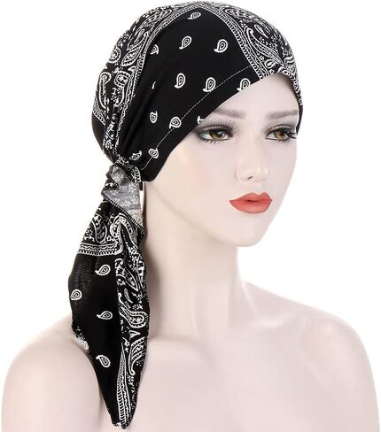 Pre Tied Wide Head Scarf for Women Long Turban Head Wraps Headbands Cancer Chemo Bandana Headscarf Hat Cap in Saudi Arabia