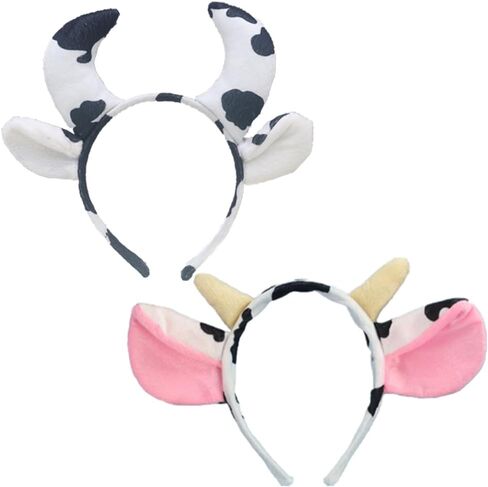 YOWOCAL Cow Ear and Horn Headband Headwear,Elastic Cow Ear Headwear Hair Hoop for Cosplay Dress Up Costume Kids Women in Saudi Arabia