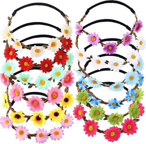 Flower Crowns For Women,12 Pieces Easter Multicolor Lady Girl Fashion Flower Crown Floral Garland Headbands, Multicolor Daisy Flower Headband With Adjustable Elastic Ribbon For Festival Wedding Party in Kuwait