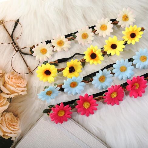 Flower Crowns For Women,12 Pieces Easter Multicolor Lady Girl Fashion Flower Crown Floral Garland Headbands, Multicolor Daisy Flower Headband With Adjustable Elastic Ribbon For Festival Wedding Party in Kuwait
