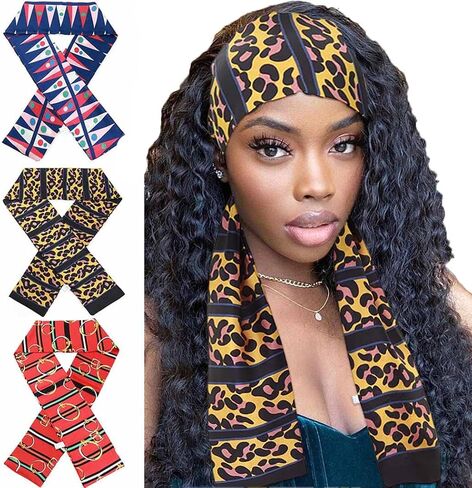Formery Edge Wrap Lay Edges Blue Leopard Long Satin Edge Scarf Silk African Hair Wraps Headband for Black Women (3PCS) in Saudi Arabia