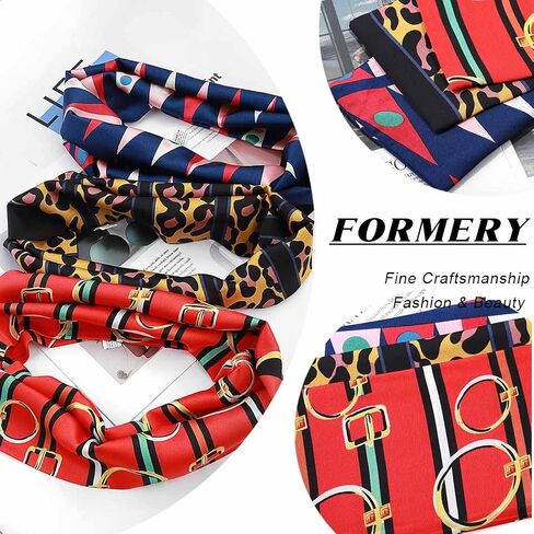 Formery Edge Wrap Lay Edges Blue Leopard Long Satin Edge Scarf Silk African Hair Wraps Headband for Black Women (3PCS) in Saudi Arabia