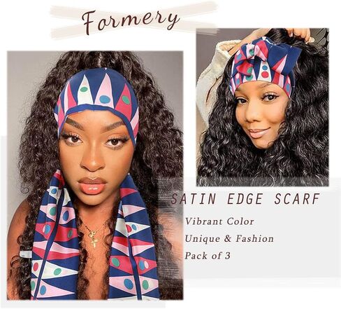 Formery Edge Wrap Lay Edges Blue Leopard Long Satin Edge Scarf Silk African Hair Wraps Headband for Black Women (3PCS) in Saudi Arabia