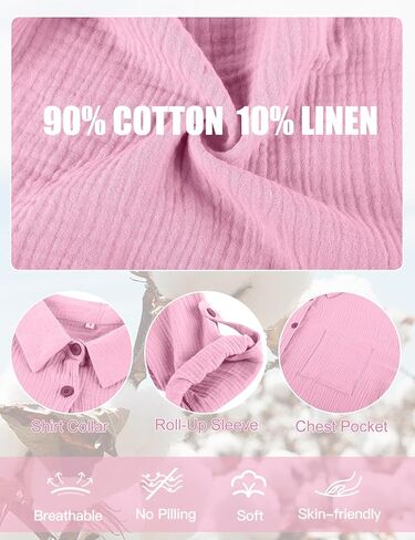 بيهايم طقم ملابس استرخاء للنساء من القطن والكتان مكون من قطعتين قميص بأزرار سفلية وشورت كاجوال فضفاض in Kuwait