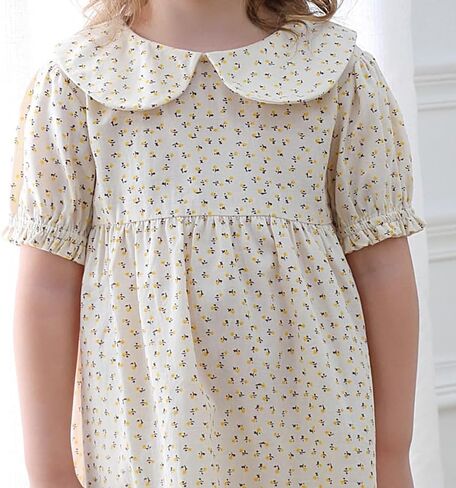 Peter-pan Floral Kids Dresses Summer Puff Sleeved Back Wood Buttons Boutique Casual Girls Dress for Summer in Saudi Arabia