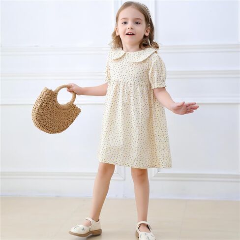 Peter-pan Floral Kids Dresses Summer Puff Sleeved Back Wood Buttons Boutique Casual Girls Dress for Summer in Saudi Arabia