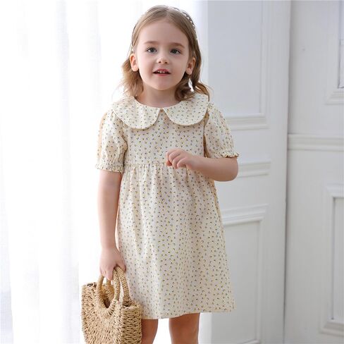 Peter-pan Floral Kids Dresses Summer Puff Sleeved Back Wood Buttons Boutique Casual Girls Dress for Summer in Saudi Arabia