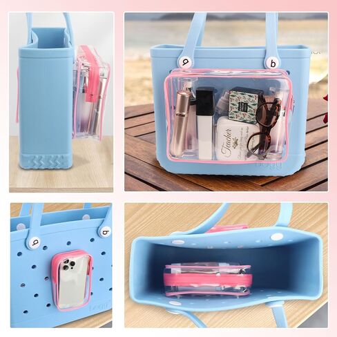 WALLFID 3PCS Waterproof Clear Insert Bag for Large Bogg Bag Accessories,Waterproof Design,Transparent Travel Toiletry Brush Organizer for Beach Tote Bag,Three Sizes a Set (Grass green) in Saudi Arabia
