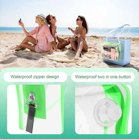 WALLFID 3PCS Waterproof Clear Insert Bag for Large Bogg Bag Accessories,Waterproof Design,Transparent Travel Toiletry Brush Organizer for Beach Tote Bag,Three Sizes a Set (Grass green) in Saudi Arabia