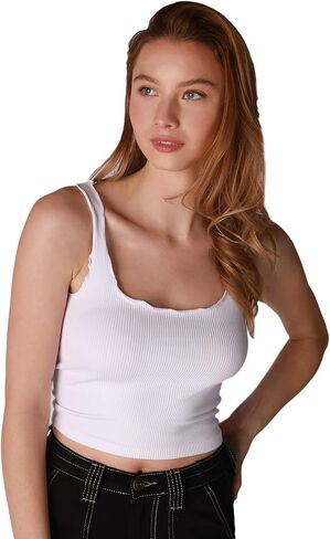 NIKIBIKI Women Seamless Lettuce Edge Crop Top, Made in U.S.A, One Size in Saudi Arabia
