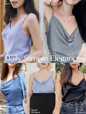 SUPESU Women's Satin Tank Top Ladies Cowl Neck Camisole Silky Loose Sleeveless Spaghetti Strap Blouse Shirt in Saudi Arabia