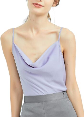 SUPESU Women's Satin Tank Top Ladies Cowl Neck Camisole Silky Loose Sleeveless Spaghetti Strap Blouse Shirt in Saudi Arabia