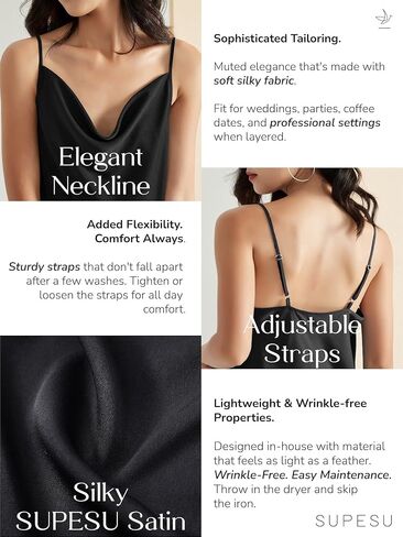 SUPESU Women's Satin Tank Top Ladies Cowl Neck Camisole Silky Loose Sleeveless Spaghetti Strap Blouse Shirt in Saudi Arabia
