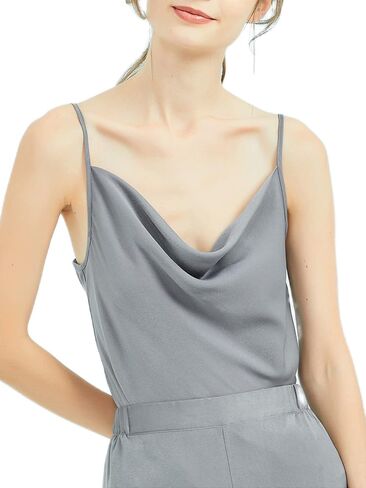 SUPESU Women's Satin Tank Top Ladies Cowl Neck Camisole Silky Loose Sleeveless Spaghetti Strap Blouse Shirt in Saudi Arabia