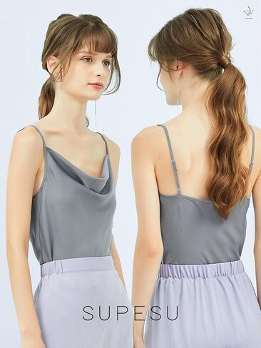 SUPESU Women's Satin Tank Top Ladies Cowl Neck Camisole Silky Loose Sleeveless Spaghetti Strap Blouse Shirt in Saudi Arabia
