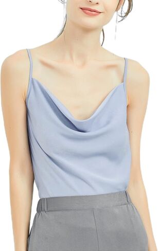 SUPESU Women's Satin Tank Top Ladies Cowl Neck Camisole Silky Loose Sleeveless Spaghetti Strap Blouse Shirt in Saudi Arabia