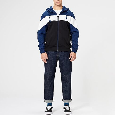 سويت شيرت بغطاء للرأس بسحاب كامل للرجال وأكمام طويلة وكتلة ملونة وسترات صوفية كاجوال in Kuwait