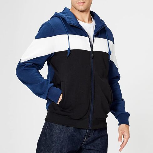 سويت شيرت بغطاء للرأس بسحاب كامل للرجال وأكمام طويلة وكتلة ملونة وسترات صوفية كاجوال in Kuwait