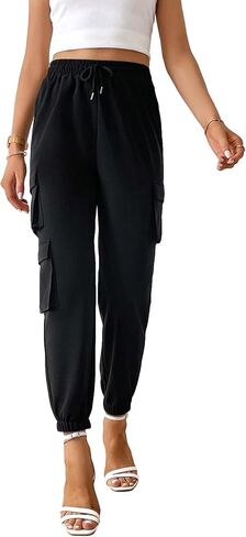 MakeMeChic Women's Casual Drawstring High Waist Flap Pocket Jogger Workout Cargo Pants in Saudi Arabia
