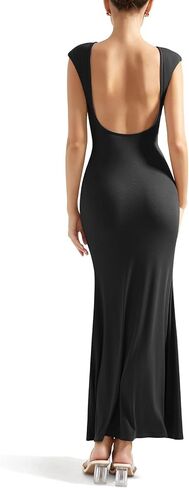 SUUKSESS Women Backless Fitted Bodycon Maxi Dress Sexy Open Back Y2K Long Dress in Saudi Arabia