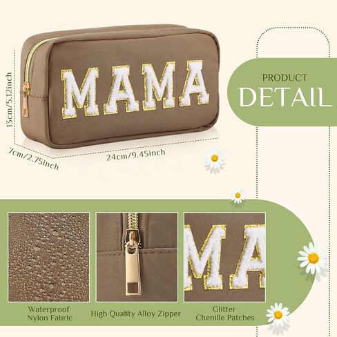 Sanwuta 2 Pieces Nylon Cosmetic Bag Chenille Letter Makeup Bag Pouch Zipper Travel Toiletries Pouch Preppy Patch Cosmetic Travel Toiletry Bag for Women and Girls (Baby and Mama, Camel, White) in Saudi Arabia